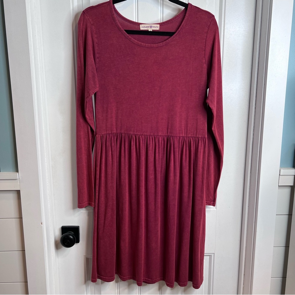 Altard State Mauve Long Sleeve Babydoll Tee Shirt Dress. Size‎ Medium.